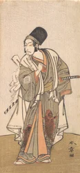 Figura em pé de um ator da família Ichikawa, provavelmente Danjuro IV, 1726-1792.
