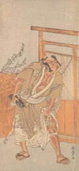 O ator 2º Nakamura Sukegoro como um homem com uma caixa de correio de laca preta, ca. 1774.