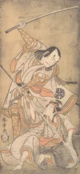O Ator Nakamura Nakazo, Combatendo o Ator Ichikawa Raizo II...,