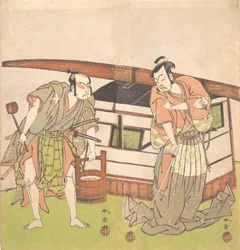 O ator Otani Hiroji III e o ator Onoe Kikugoro I, ca. 1778.
