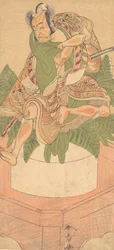 O Quarto Ichikawa Danjuro como servo Yakko sentado sobre um Grande Bolo de Mochi..., 1772.
