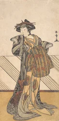 O Quarto Iwai Hanshiro como uma cortesã vestida com um quimono rosa, ca. 1778.