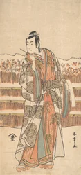 O Segundo Ichikawa Monnosuke como um homem de alto escalão na neve, ca. 1786-87.