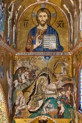 A Capela Palatina (Basílica), abside sul ou "absidiola" de São Paulo, mosaicos: "Cristo Pantocrator" e "Natividade", século XII