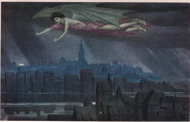 Lúcifer voando sobre a cidade. — Dorme, dorme, ó cidade! Até que a luz desperte você para o pecado e o crime novamente