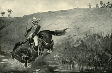Fuga estreita do tenente Roberts, enquanto perseguida pelos nativos perto de Lucknow, 1901.