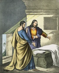 Pedro e João no Sepulcro, de uma bíblia impressa por Edward Gover, de 1870