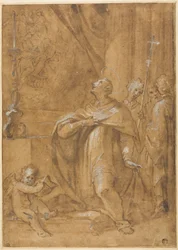 San Carlo Borromeo adorando uma imagem do nascimento da Virgem