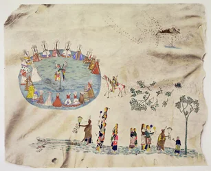A Dança do Sol Shoshone (pigmento sobre pele de veado)