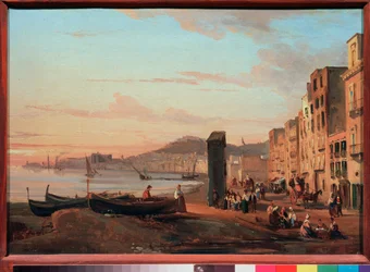 Cais em Nápoles (Itália). Pintura por Sylvester Feodosiyevich Shchedrin (1791-1830), óleo sobre tela