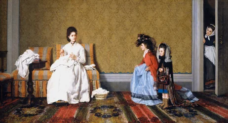 Meninas que cuidam de senhoras, por Silvestro Lega (1826-1895), óleo sobre tela, 59x111 cm