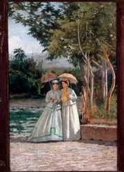 O passeio no jardim - óleo sobre tela
