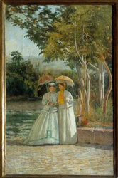 Caminhada no Jardim Pintura de Silvestro Lega (18126-1895) Florença do século XIX, Museu de Arte Moderna