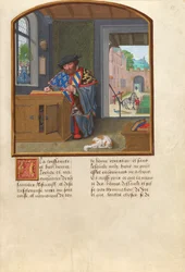 O Rei das Armas da Ordem do Tosão de Ouro. Escrevendo sobre Jacques de Lalaing, c.1530-40 (têmpera, folha de ouro e tinta em pergaminho)