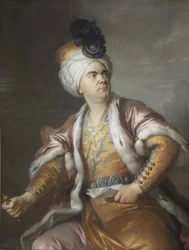 O ator Lekain 1729-1778 como Orosmane na tragédia Zaire de Voltaire, 1767.