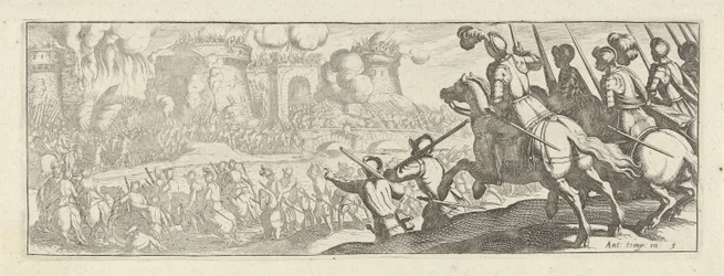 Cavaleiro ataca uma muralha da cidade
Cavalaria (título da série)
Faecvnda qvam sit acris ingeni viris dilecta Phaebo et gratys Florentia, sit indicant pvgnae, enthea vi pectoris quas Mercuri sculpsit cliens tempestiv (título da série)