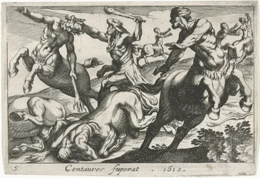Hércules lutando contra os centauros Centauros superat (título no objeto) Temas Hercúleos (título da série)
