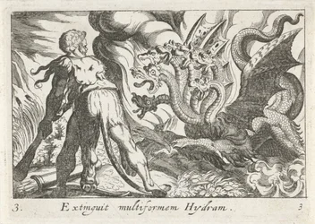Hércules em batalha com a hidra de Lerna
Extinguir Hydram multiforme (título sobre o objecto)
Temas hercúleos (título da série)