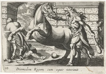 Hércules doma os cavalos de Diomedes
Diomedem Regem cum equis (título sobre o objecto)
Temas hercúleos (título da série)