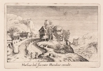 Paisagem com um caminho para uma montanha através de uma aldeia, de Topographia Variarum Regionum