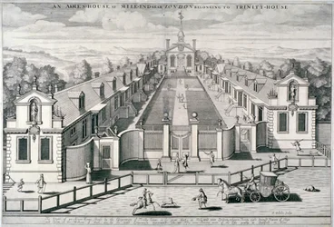 Trinity Almshouses, Mile End Road, Stepney, Londres, 1696.