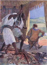 Antes que o assassino pudesse atacar, o núbio capturou seu braço erguido