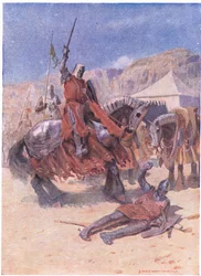 A lança de Sir Kenneth tinha trespassado o escudo (cor litho)