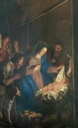 Igreja Paroquial (Igreja de Nossa Senhora da Assunção). Interior. Pintura. Cena de Natal. Simon De Paepe. Abadia de origem Ename (?).