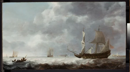 Peça do mar, uma brisa perto de um porto holandês, c.1640