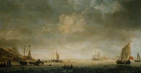 A costa em Scheveningen com pescadores na praia