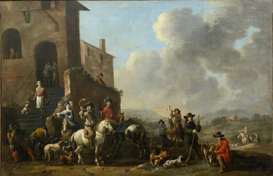 Preparação para a caça par Douw, Simon Johannes van (ca. 1630-após 1677)