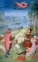 Adicione 38126 fol.79v-80 A Anunciação aos Pastores, das Horas de Huth, 485-90 (velino)iennes (detalhe de 20281)