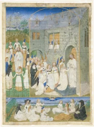 As santas virgens recebidas por Cristo ao entrarem pelas portas do Paraíso