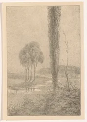Paisagem com árvores e riacho