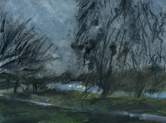 Buccleuch Gardens (acrílico, tinta acrílica, carvão comprimido, aguarela e guache sobre papel)