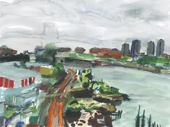 Vista do rio Harlem (aguarela e guache sobre papel)