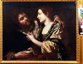 Amantes. Pintura por Simon Vouet (1590-1649). Óleo sobre tela, 82 x 100 cm