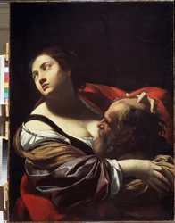 Caridade Romana (caridade romana). Cimon, condenado a morrer à fome na prisão, alimenta-se do peito da sua filha Pero. Pintura por Simon Vouet (1590-1649). Óleo sobre tela, ca. 1620. Arte francesa, estilo barroco. Estado Regional I. Museu de Arte de Pozhal