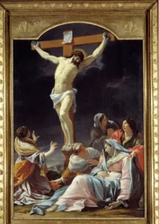 A Crucificação Pintura de Simon Vouet (1590-1649) Sol do século XVII. 2,16x1,46 m Lyon, Musee des Beaux Arts