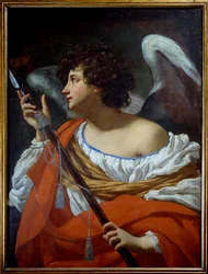 O anjo carregando a lança perfurou o coração de Cristo e a esponja embebida em vinagre Quadro de Simon Vouet