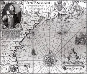 Mapa da costa da Nova Inglaterra, observado e descrito pelo capitão John Smith (1580-1631) 1614, de &39;Generall Historie&39;, 1624
