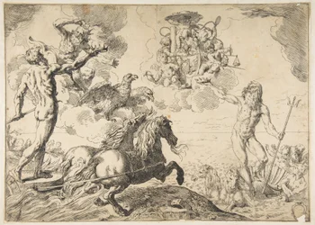 Júpiter, Netuno e Plutão oferecendo suas coroas aos braços do Cardeal Borghese, 1642-43.