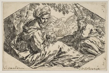 Descanse no Egito, Maria segurando e olhando para o bebê Cristo, enquanto São José ..., ca. 1637-1639.