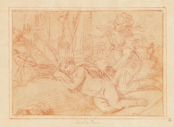 Vénus e as ninfas a desarmar o Cupido (giz vermelho sobre papel)
