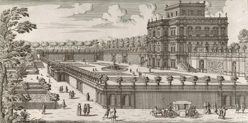Vista da fachada do Palazzo Pamphili e seu jardim Secondo Prospetto Pe..., após
