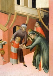 Peça de altar intitulada Beato Agostino Novello e histórias da sua vida, de Simone Martini (1283-1344), óleo sobre tela, 200x256 cm, detalhe, cerca de 1330