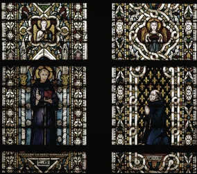 Santo Antônio de Pádua (1195-1231) e Cardeal Gentio de Montefiore (Gentio Partino da Montefiore, Gentilis de Monteflorum, ca. 1240-1312) ajoelhado (Santo Antônio de Pádua e Gentio da Montefiore) - Vidro manchado por Simone Martini (ca. 1284-1344), cm. 57
