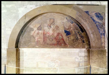Tímpano representando a Virgem da Humildade com o Menino Jesus cercado de anjos, 1341