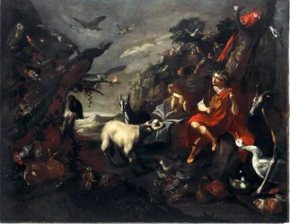 Orphee and the Animals Painting of the Entourage de Sinibaldo Scorza (1589-1631) Sun. 101,5x129 cm Genes, musei di strada nuova