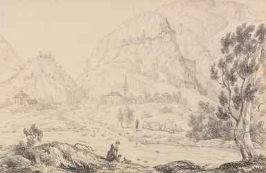 Álbum de 30 Vistas no Tirol e em Itália: Fortaleza de Trostburg, perto da cidade de Kollman. Tirol. 28 de Out.r 1840